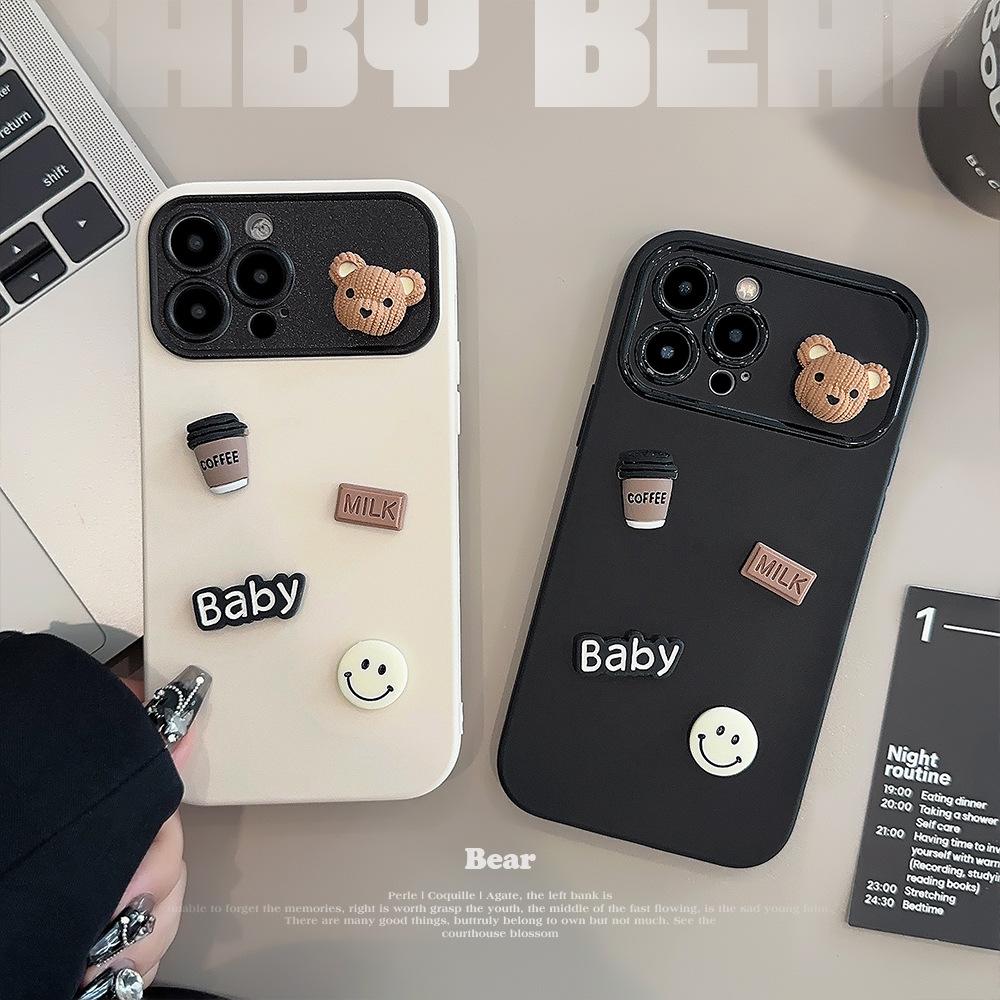 Трехмерный медведь Подходит для чехла для мобильного телефона Apple 13 ProMax iPhone15 Матовый 14 Всесторонний 1116 Модный и крутой
