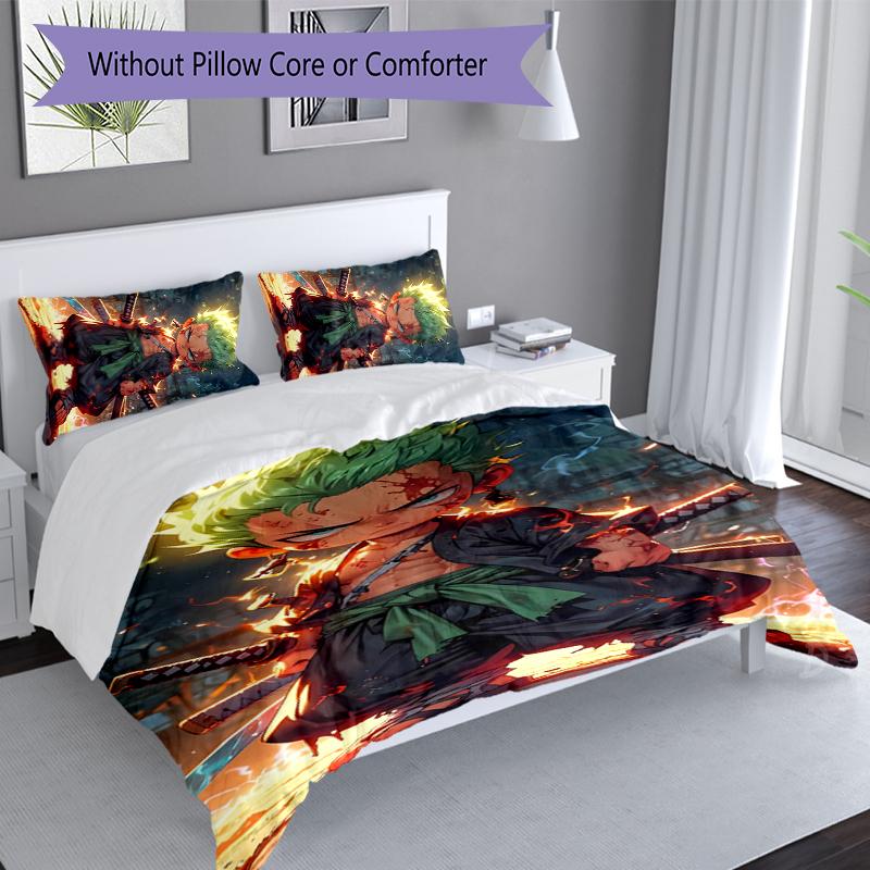 3pcs One Piece Zoro Duvet Cover Set, Includes 1 Duvet Cover and 2 Pillowcases,Skin-Friendly&Comfortable Fabric,Suitable Bedding Sets