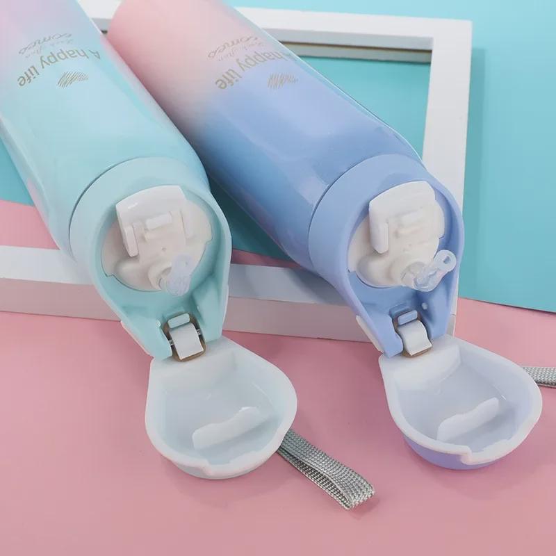 Термокружка с градиентным цветом и трубочкой Duckbill - 500 мл, корейский дизайн, нержавеющая сталь