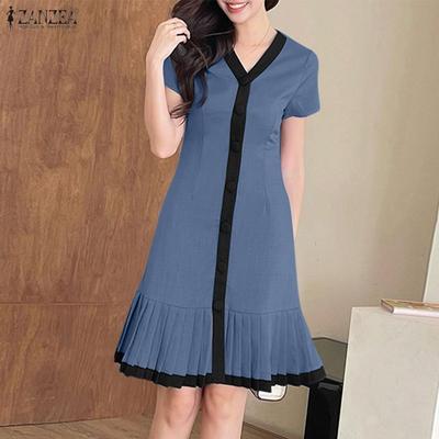 Женское повседневное летнее платье с коротким рукавом и V-образным вырезом