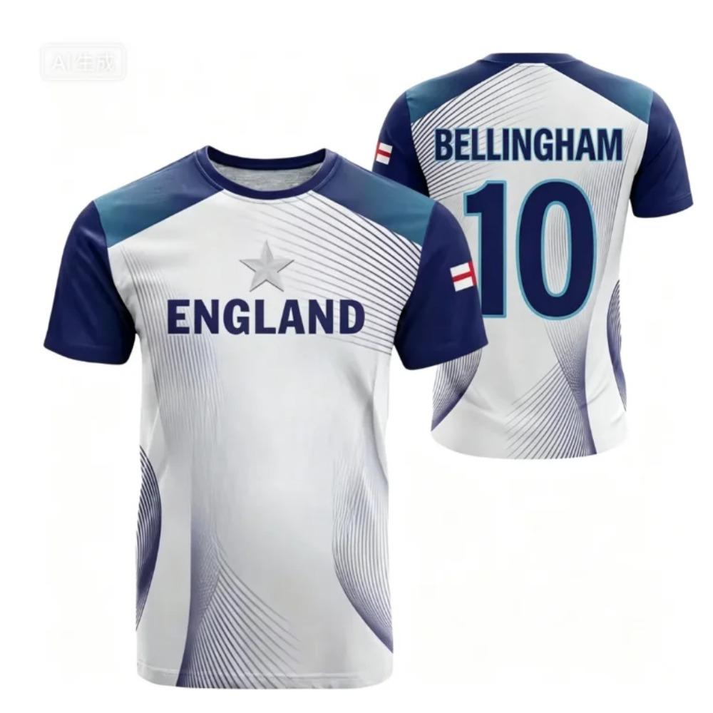 Summer Men England Sports Training Top Gradient Blue Quick Dry Breathable Short Sleeve Crew Neck Football Tee Shirt