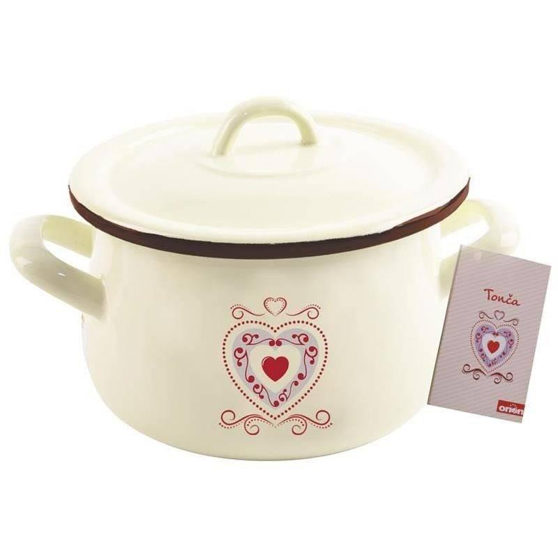 Enameled pot with lid, beige, TONCA, 16 cm, 2.3 l