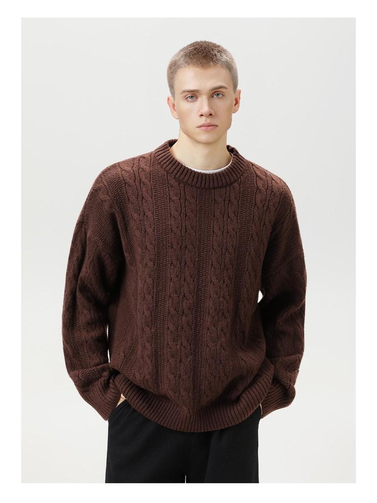 Мужской текстурированный свитер с кабельным узором и круглым вырезом - Трендовый толстый пуловер для осени/зимы, базовая универсальная верхняя одежда