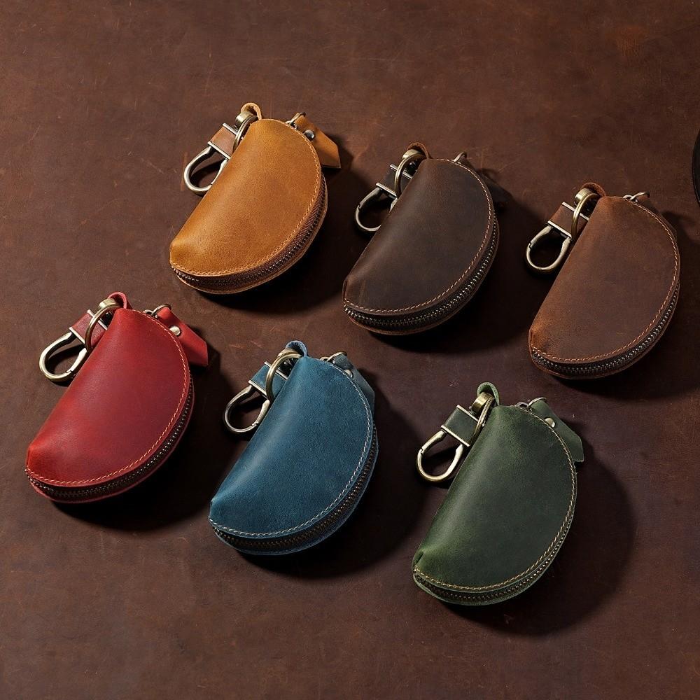 Multi-Color Key Case with Carabiner Crazy Horse Leather Key Storage Bag Leather Key Holder Car Key