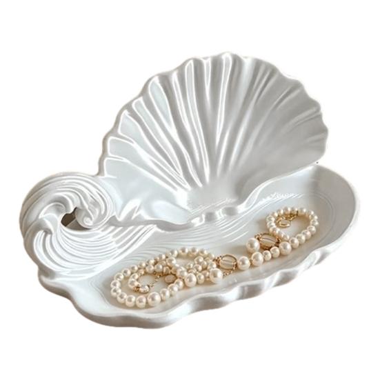 Aromatherapy Storage Tray 3D Printed Shell Wave Jewelry Tray, Pearlized White Organizer Dish, Elegant Ring Exquisite Desktop Ornament Trinket