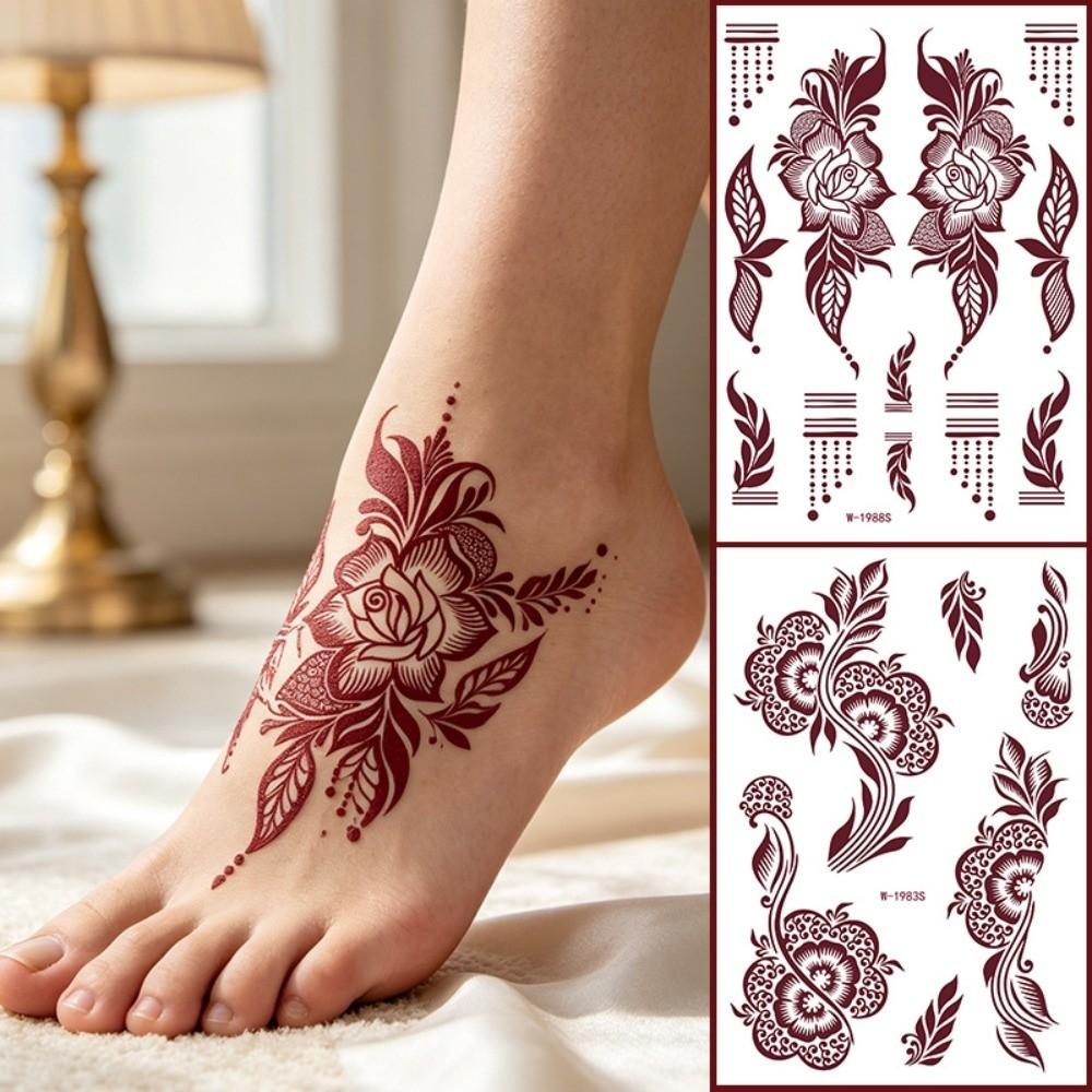 Legs Arm Temporary Tattoo Red Mehndi Stickers Red Henna Tattoo Decals Henna Tattoo Stickers Girls