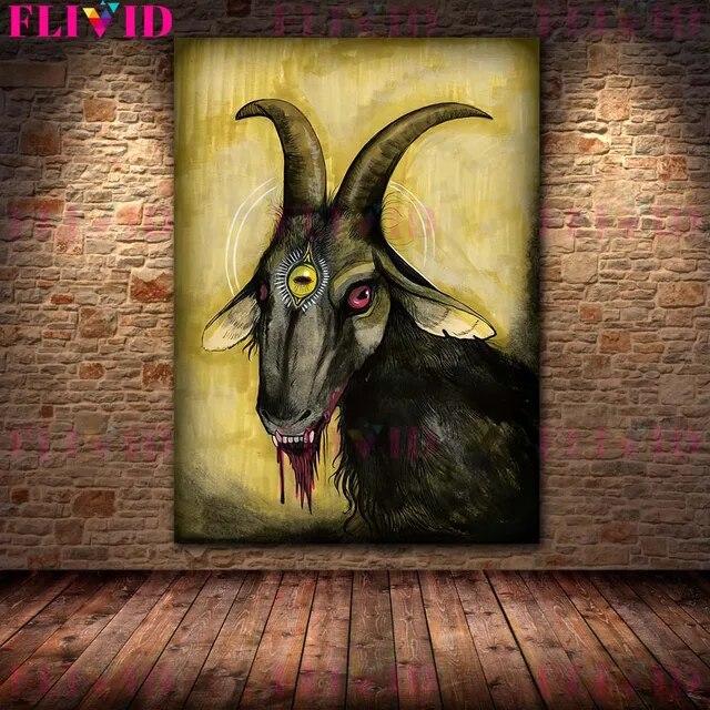 Кровожадный ягненок и змея, сова, винтажное ужасное животное, настенное искусство, холст, картина, сова и коза, человек, абстрактный плакат с принтом, декор без рамки