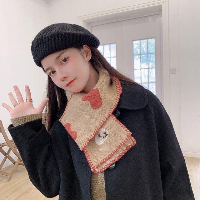 Love rabbit wool scarf women's winter long college style Korean version warm cartoon knitted neck protector versatile scarf