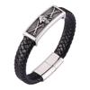 Stainless Steel Skull Men Bracelets Black Leather Hand Bracelets Bangles Accessories Punk Jewelry
