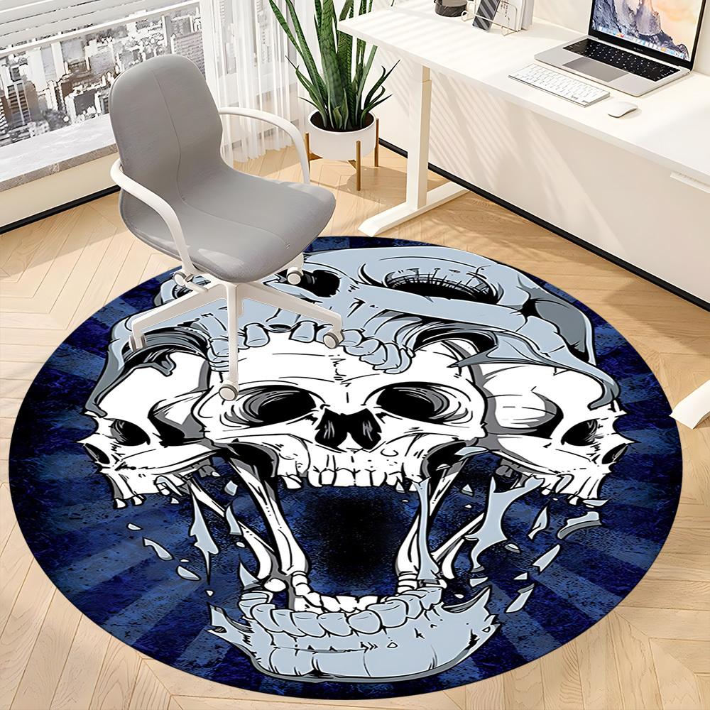 1PC Skull Office Round Area Rug, Mat Suitable For Office, Under Office Chairs Bedroom Living Room Home Decor, Room Deco
