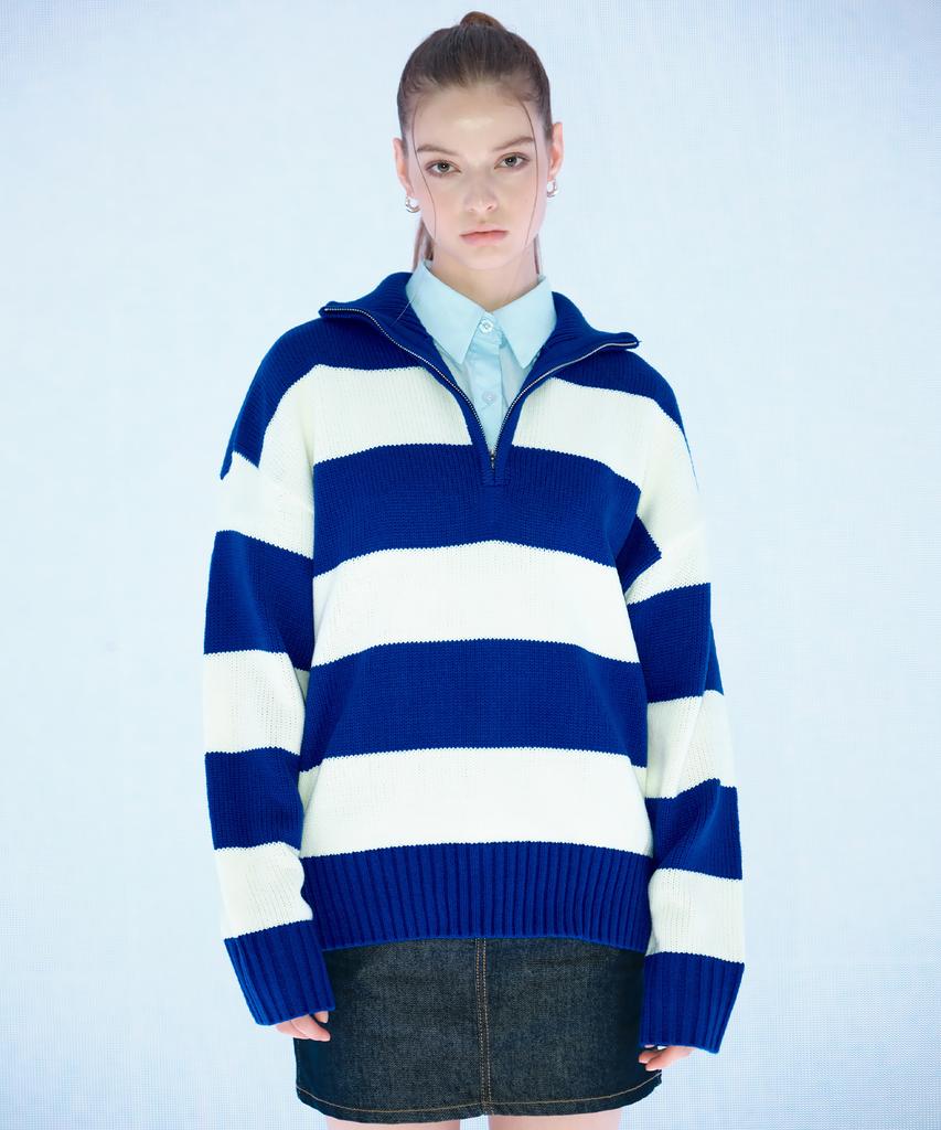 BORN CHAMPS 08 Striped Half Zip Knit B22Ft05Bl