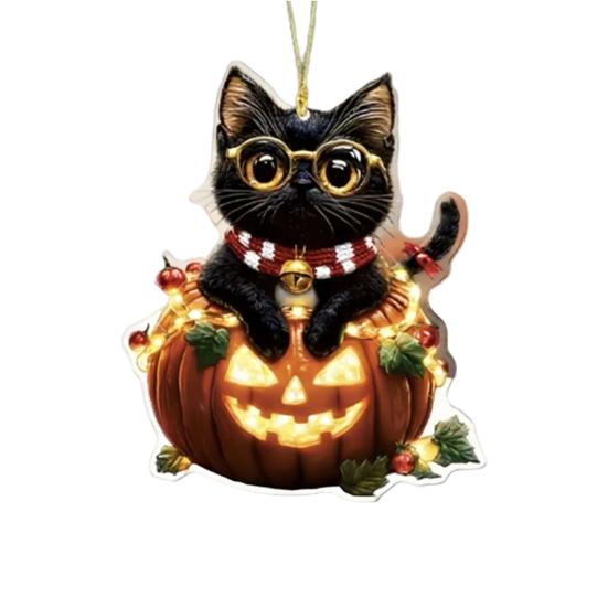 Car Halloween Rearview Mirror Hanging Pendant Cartoon Skull Cat Auto Interior Accessory 2D Flat Acrylic Hanging Charm for Car Backpack
