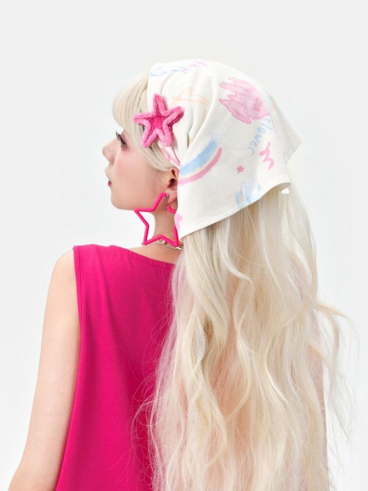 Rainbow Headscarf Dopamine Girls Wear Scarf Aesthetic Accessories Triangular Headscarf Graffiti Printed Scarves Sweet Cool Scarf