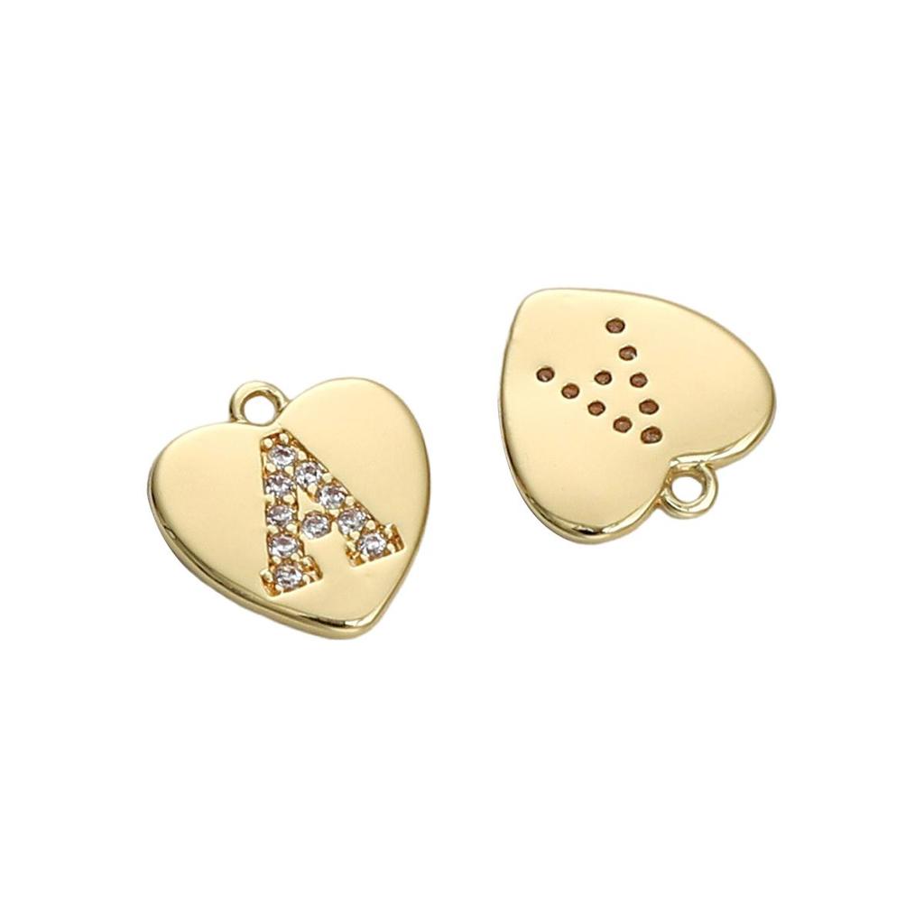 Copper Zirconium Inlaid Heart 26 Letter Pendant For DIY Jewelry Making Craft Accessories