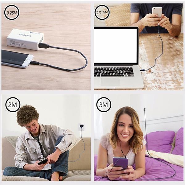 Кабель для быстрой зарядки типа C USB-C для зарядки данных, плетеный нейлоновый кабель для телефонов Iphone HuaWei Samsung Galaxy