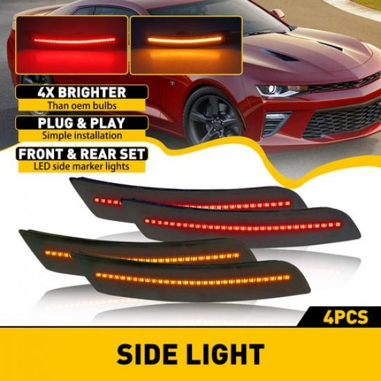 4PCS LED Side Marker Lights Front Rear For Chevy Camaro LS LT SS ZL1 2016-