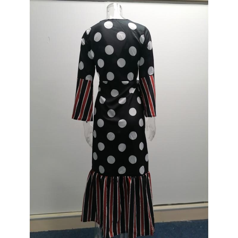 Весенне-осеннее женское платье с длинным рукавом, бретельками, V-образным вырезом, принтованное платье