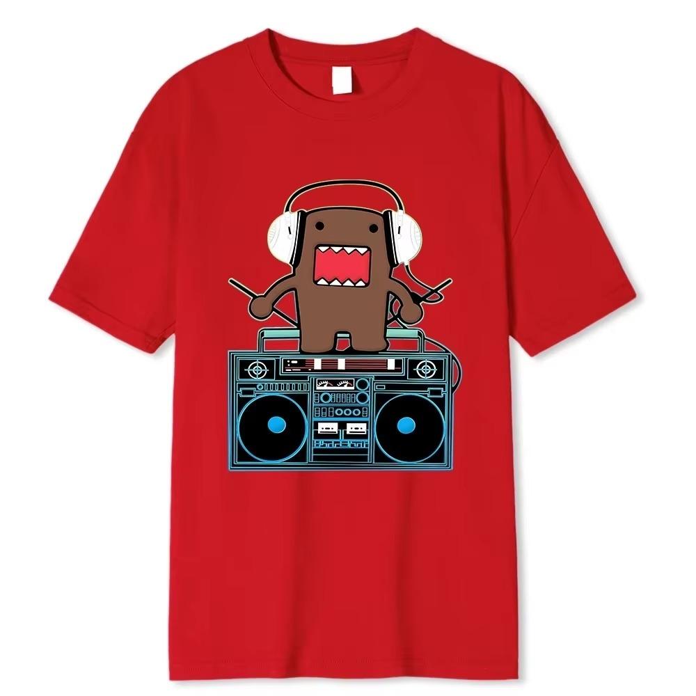Футболки Domo Kun DJ Domo, мужские хлопковые футболки с юмором, дышащие футболки с круглым вырезом и коротким рукавом в стиле Харадзюку, свободные футболки, хлопковые топы, идея для подарка