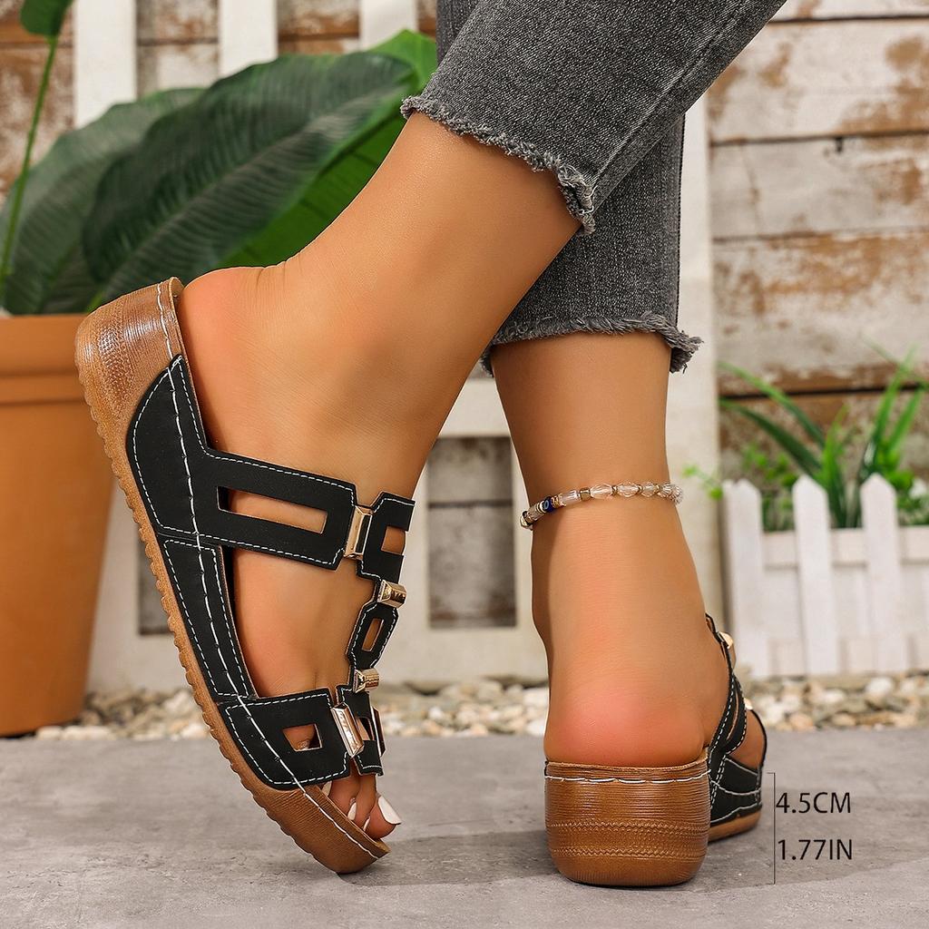 Fashion Slippers Women Slides Beach Wedges Mid Heels Slip On Shoes Women Solid Leather Platform Summer Shoes Plus Size