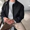 Men Short Jacket Lapel Long Sleeve Zipper Closure Solid Color Design Coat with Side Pockets Short