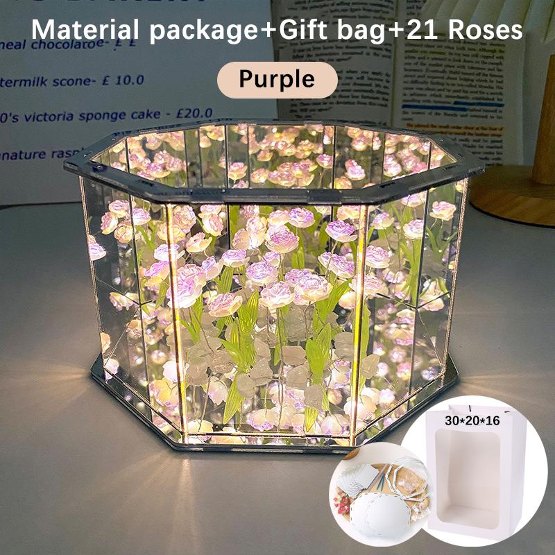 Handmade Rose Mirror Small Night Light Creative Night Gifts DIY Day Mother's Day Rose Light Valentine's Octagon