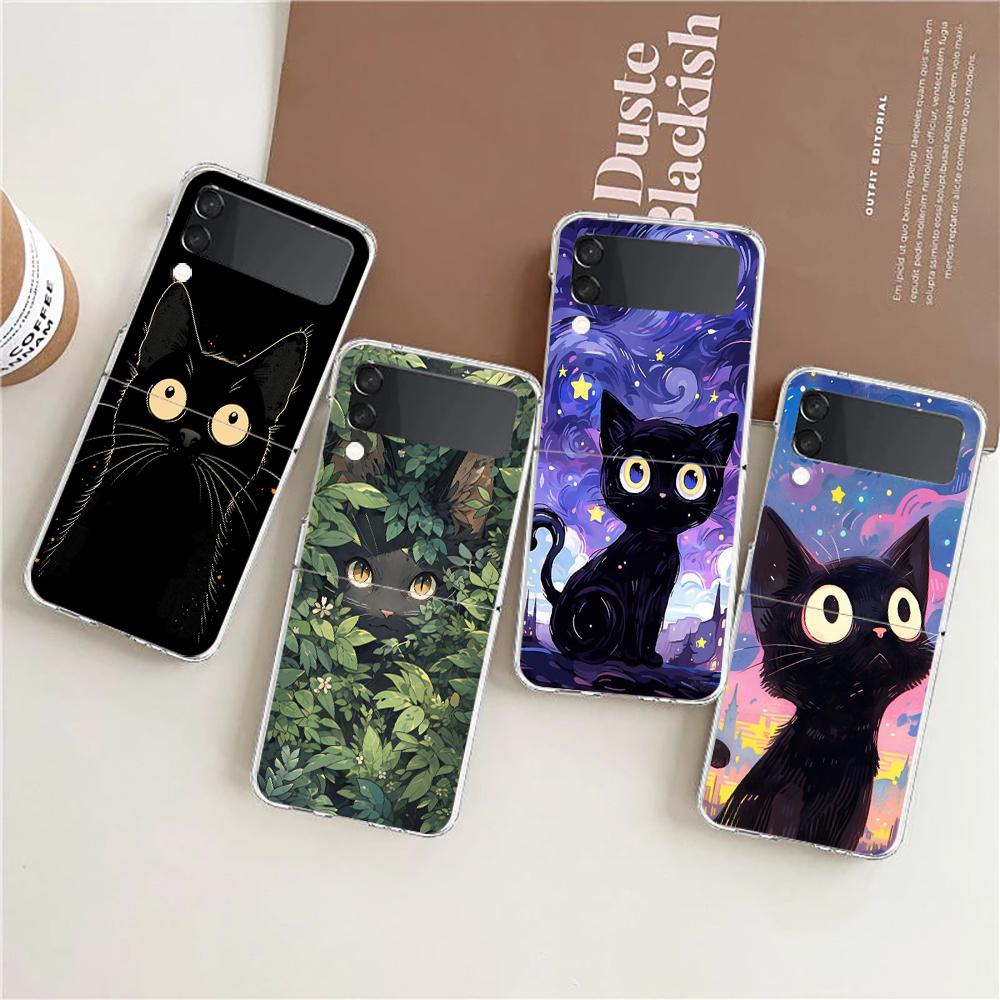 Художественный Черный Кот Звездная Ночь Чехол Для Телефона Для Samsung Galaxy Z Flip 3 4 5 Жесткий Складной Прозрачный ПК Для Samsung Z Flip 6 Задняя Крышка
