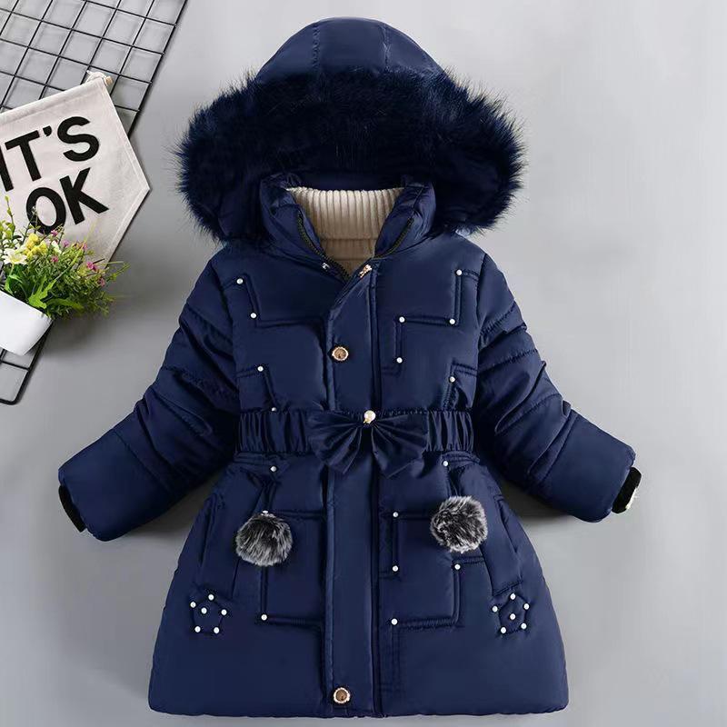 Girls' Winter Clothing Velvet Padded Thickened Coat Fashion Girl Cotton-Padded Jacket