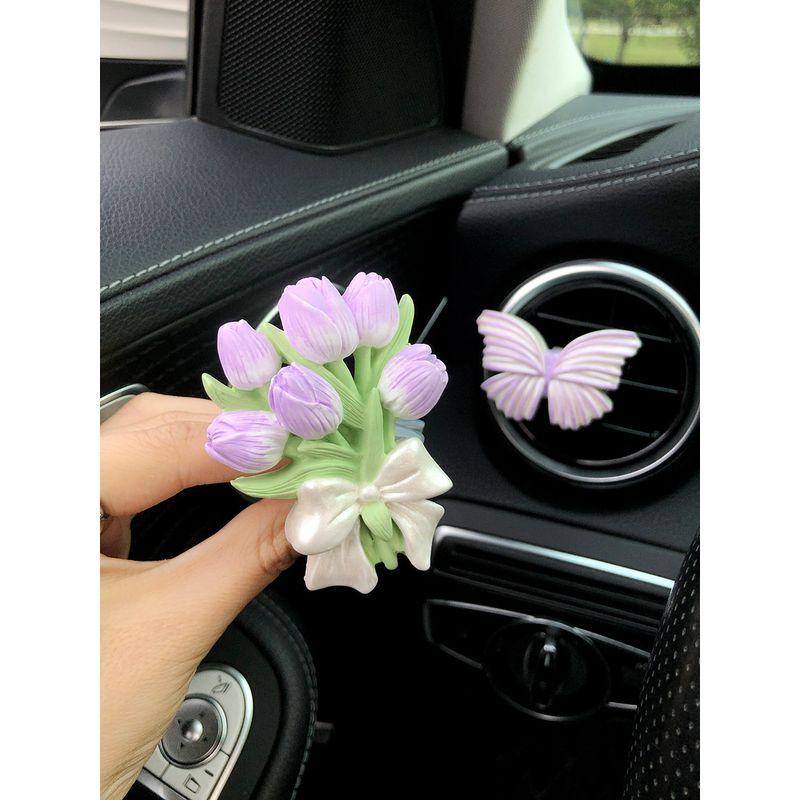 Fancy Tulip Butterfly Flower Car Aromatherapy Fragrant Stone Car Vent Decoration Car Interior Decoration Ornament
