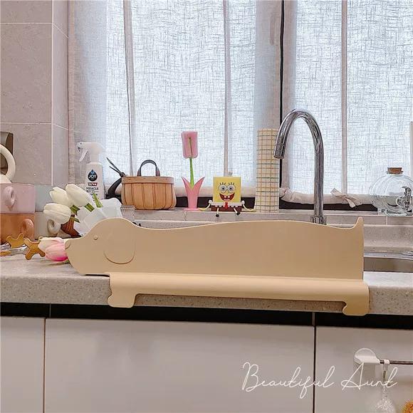 Cute Polar Bear Kitchen Sink Water Barrier Splash Guard for Washing Dishes and Vegetables, Silicone Suction Cup