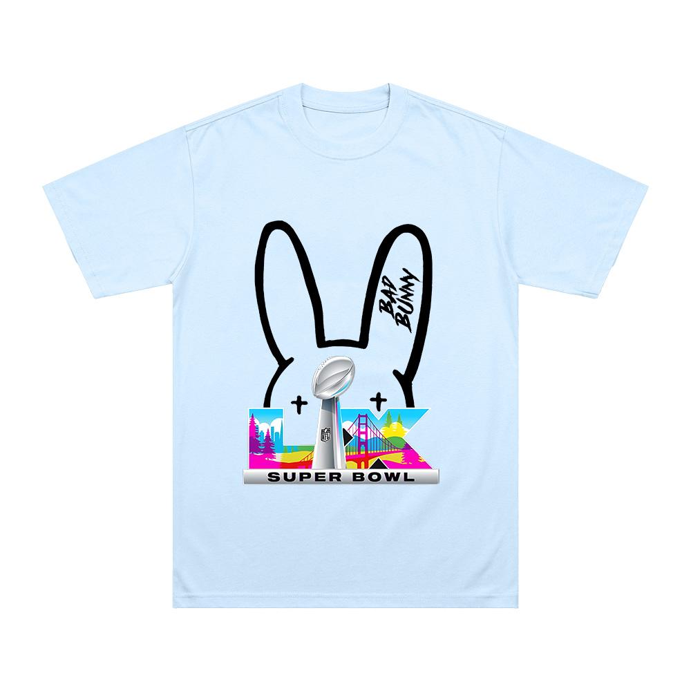 Bad Bunny Super Bowl Logo Unisex T-Shirt Women Men Fashion Short Sleeve Y2k Clothes Cotton Graphic High Quality Tees  couple matching outfits vacation