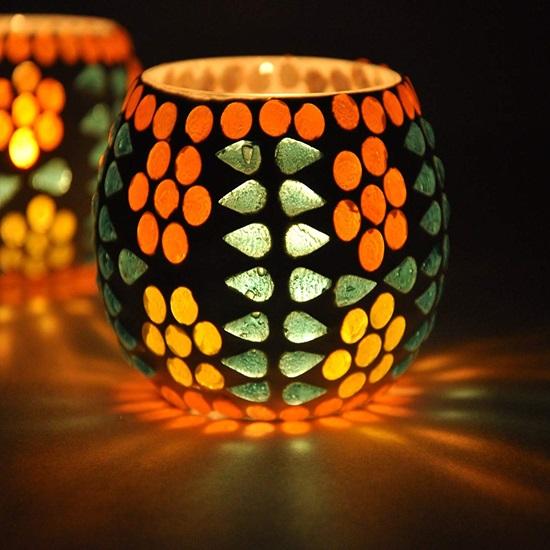 Набор из 8 мозаичных стеклянных подсвечников для чайных свечей для бокового или центрального стола, столовой, украшения дома и подарка