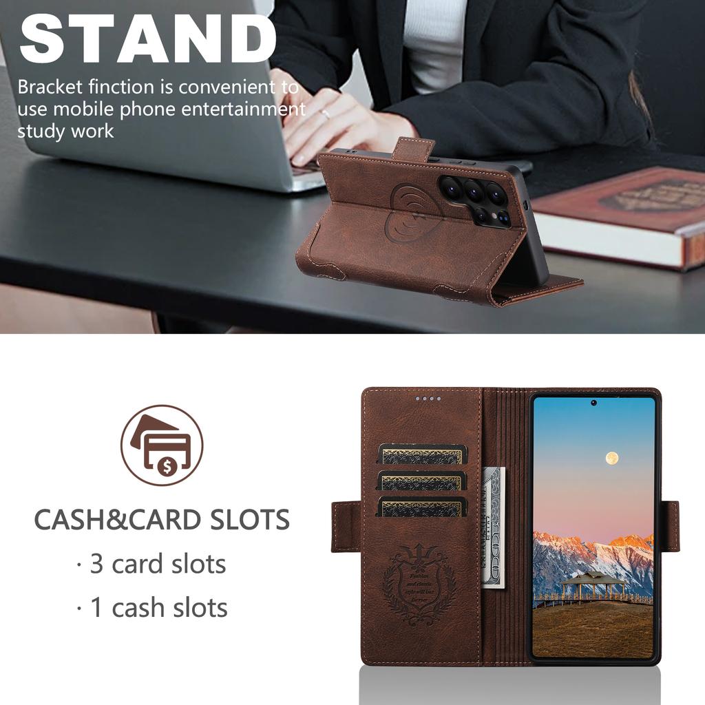 SUTENI J07 For Samsung Galaxy S25 Ultra Case Compatible with MagSafe Litchi Texture Leather Wallet Phone Cover