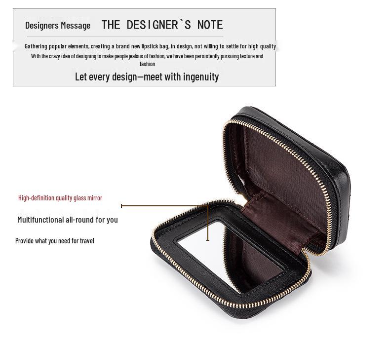 2022 Сумочка для помады из кожи высшего качества: Модная и портативная косметичка с зеркалом HD