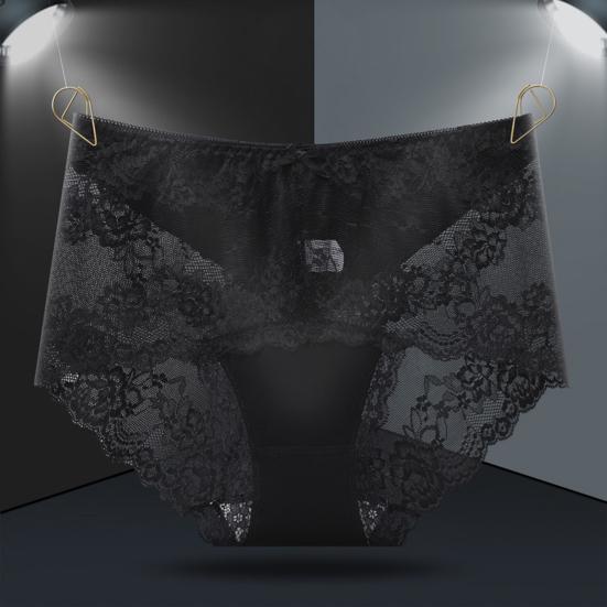 Women Panties Mid Waist Lace Hollow Out Good Breathability Butt-lifted Underpants Solid Color Moisture-wicking Briefs for Sport Work