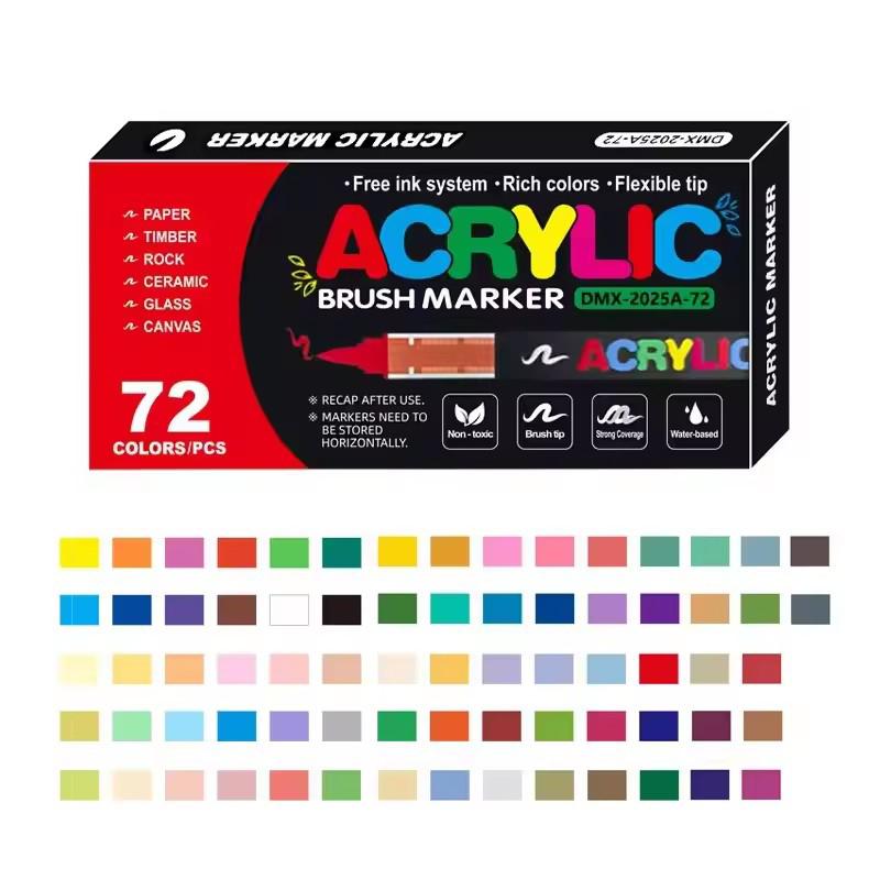 12-72 Colors Acrylic Paint Markers, Soft Brush Tip Large Ink Capacity Acrylicmarker Brush Pens, Professional-Grade Paint Pen