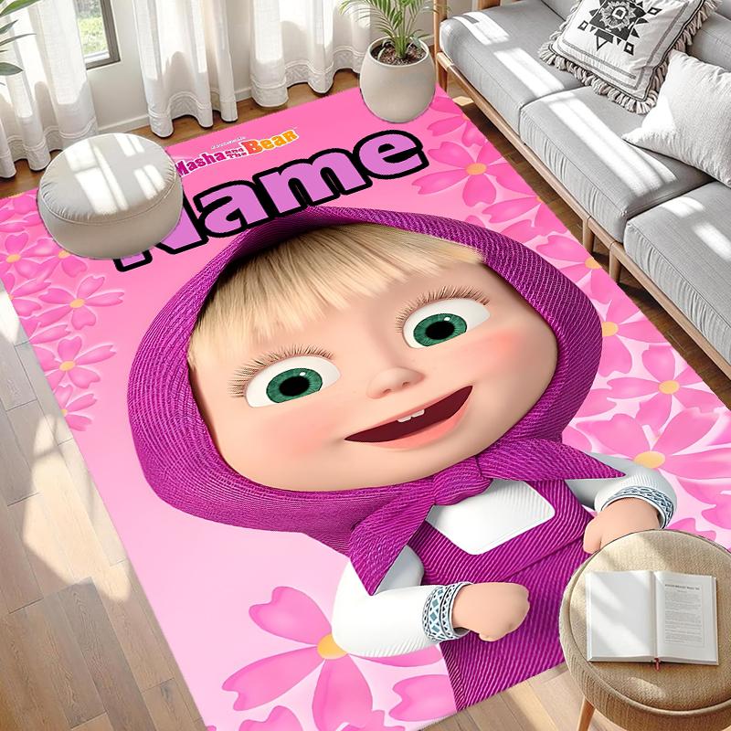 Custom Name Personalized Masha and The Bear Print Carpet, Versatile Home Decor Rug, for Playroom, Apartment, Balcony, Entryway, Hallway Gift