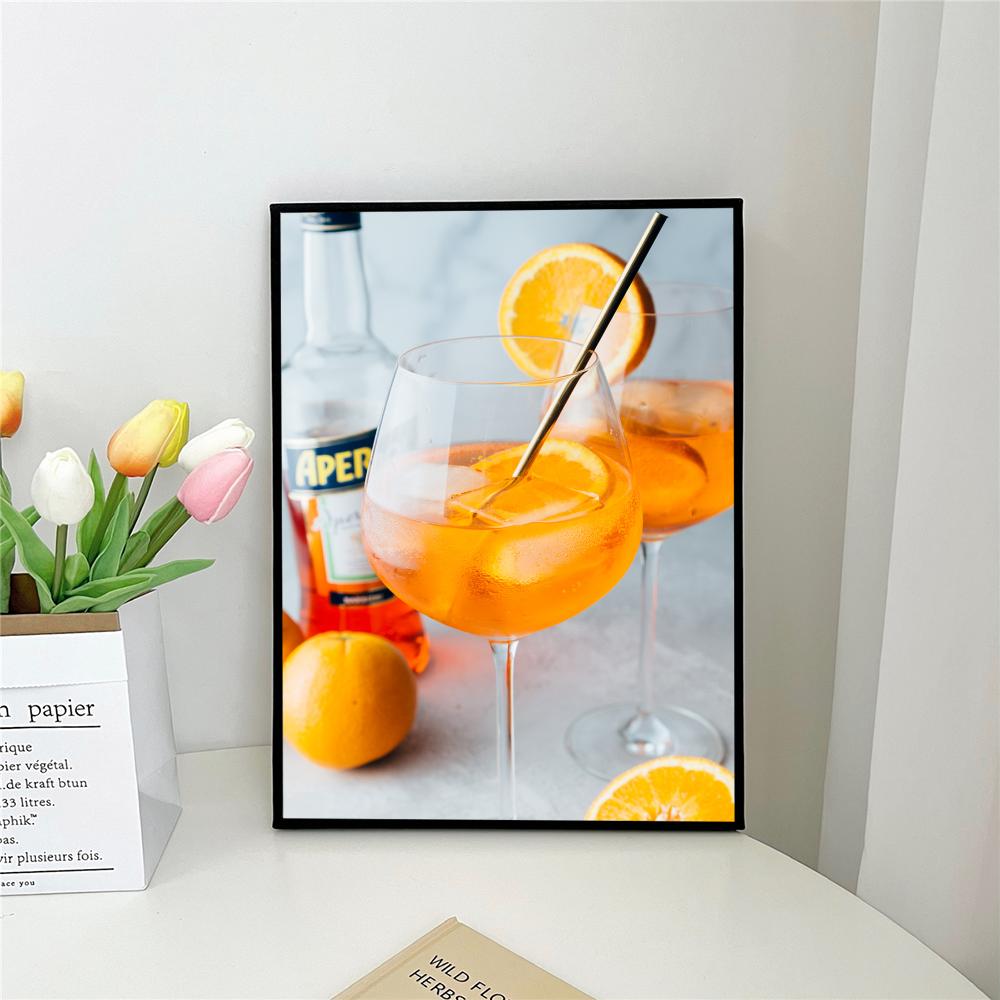 1pc Cartoon Fruit Juice Mojito Aperol Spritz Vintage Poster Self-adhesive Art Poster Waterproof Paper Sticker Wall Decor