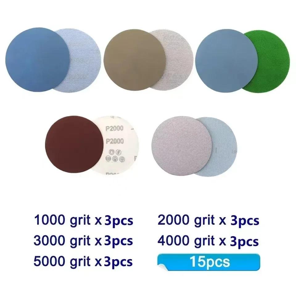 15pcs 125mm Sanding Discs (Grit 1000-5000) - Hook & Loop Sandpaper Rounds for Fine Polishing & Surface Finishing