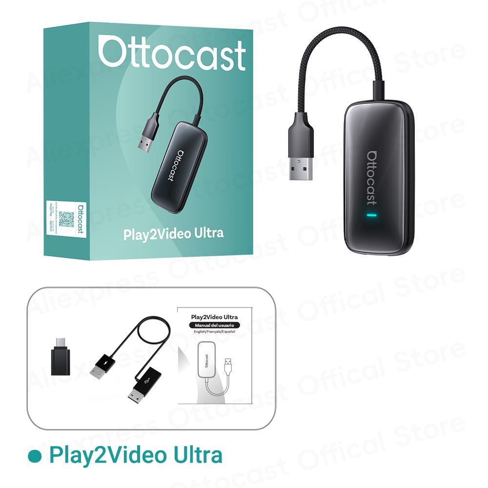 lcvr9 OTTOCAST 2026 Play2Video Ultra Wireless CarPlay Android Auto Adapter for Netflix Youtuber Wifi for Chevrolet Ford VW Toyota Benz