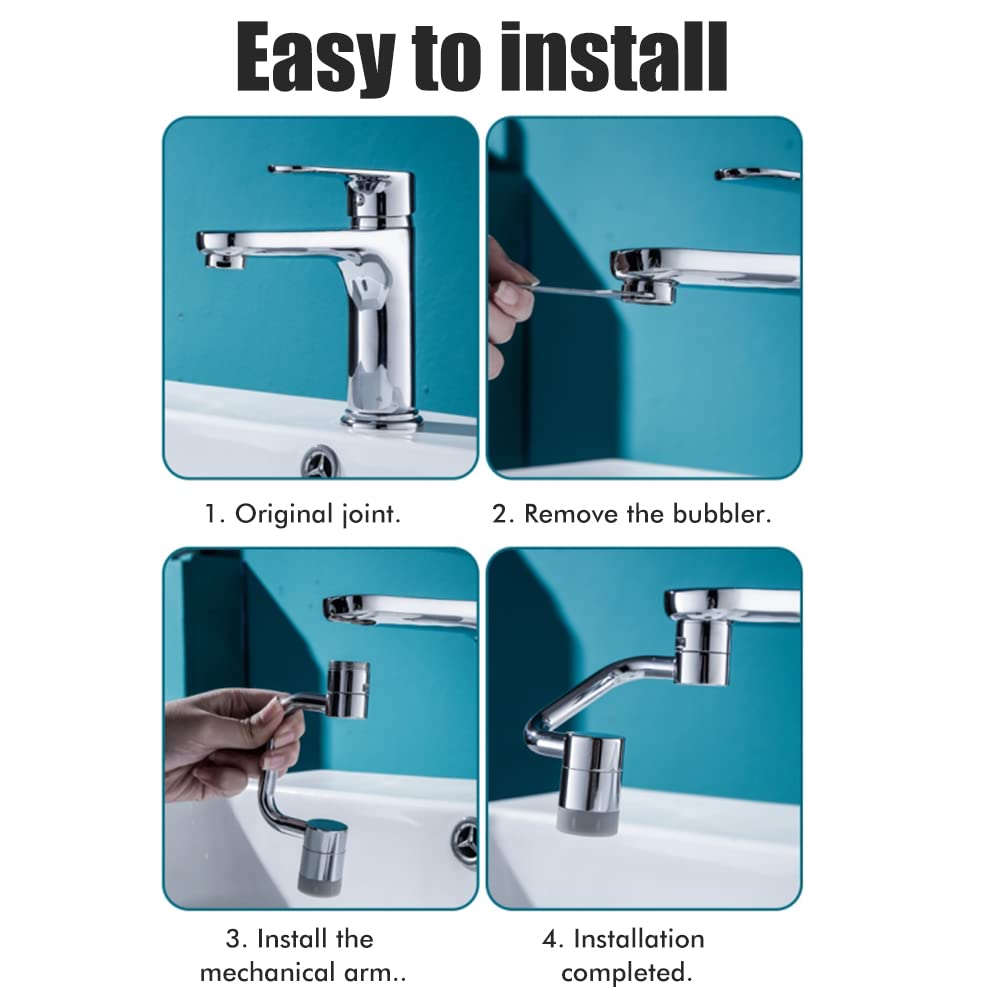 Excras Кран Кухонный Душевой Кран Кухонный Кран Наконечник Часть Удлинитель, Вращение на 1080°, Переключение 2 типов, Распылитель/Аэратор, Водосберегающая насадка, Головка,