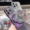 KEYSION Роскошный блестящий чехол с драгоценными камнями и магнитной застежкой для iPhone 15 16 Pro Max 16 Plus, с зеркальцем для макияжа и кольцом-подставкой, противоударный