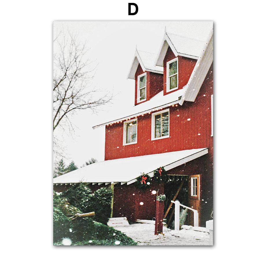 Настенная картина на холсте, Рождественская елка, красный дом, карета Санта-Клауса, олень, украшение для гостиной, постеры и принты, настенные панно