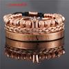 European and American retro crown woven bracelet, Roman letter stainless steel mesh open bracelet set three pieces men