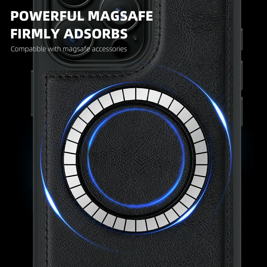 For iPhone 16 Pro Max Case Compatible with MagSafe Leather Back Phone Cover