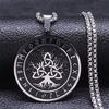 Viking Odin Norse Amulet Rune Trinity Knot Necklace Stainless Steel Wicca Tree of Life Necklaces Jewelry