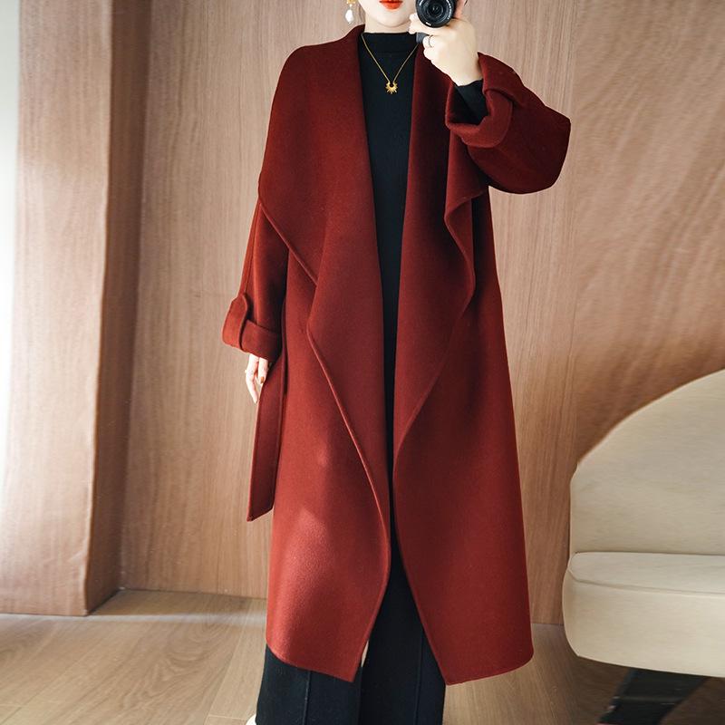 Women's Long Angora Red Double-Faced Cashmere Overcoat - 2025 Autumn/Winter Collection.
