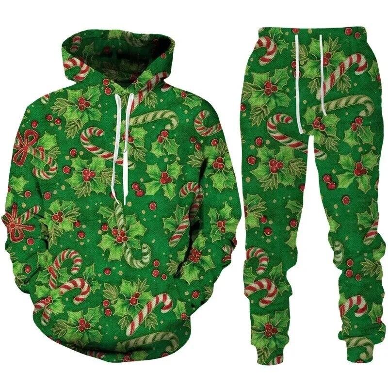 Y2k Newest Christmas 3D Print Hoodie/Suit Funny Santa Claus New Year Carnival Party Tracksuit Set Men Xmas Streetwear Clothing