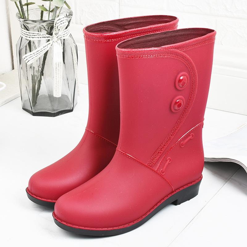 Fashion 2024Fashion Plush Rain Shoes for Women Warm High Tube Rainboots Winter Solid Color Low-heel Non-slip PVC Rubber Shoes