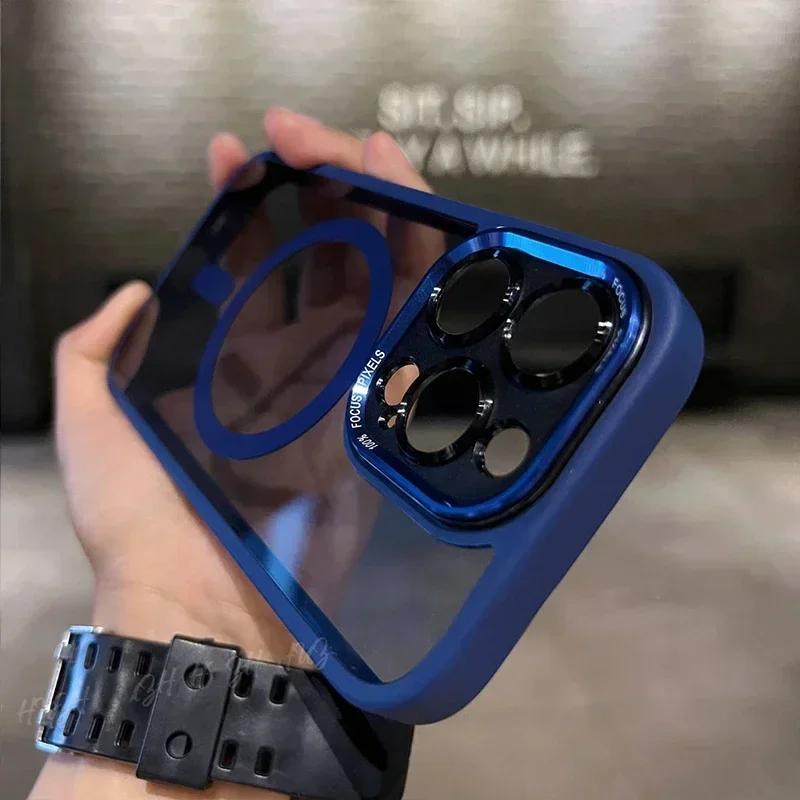 Роскошный магнитный бампер с защитой линз для iPhone 17 16 15 14 13 12 11 Pro Max Чехол Беспроводная зарядка Для Magsafe Жесткий чехол