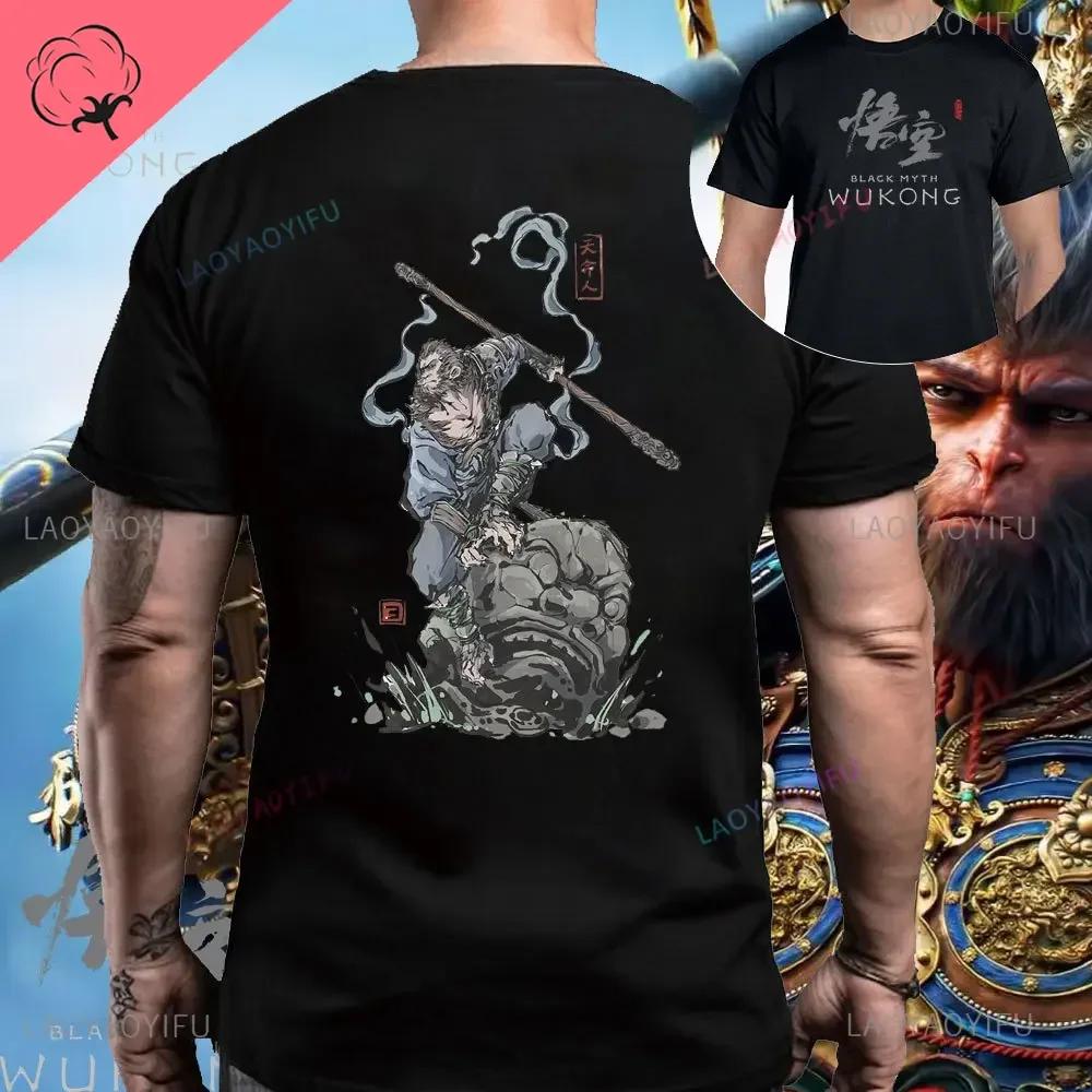 Черная футболка с принтом мифа Укуна из хлопка с рисунком группы Wukong Game, мужская рубашка с короткими рукавами, футболка Monkey King, топы